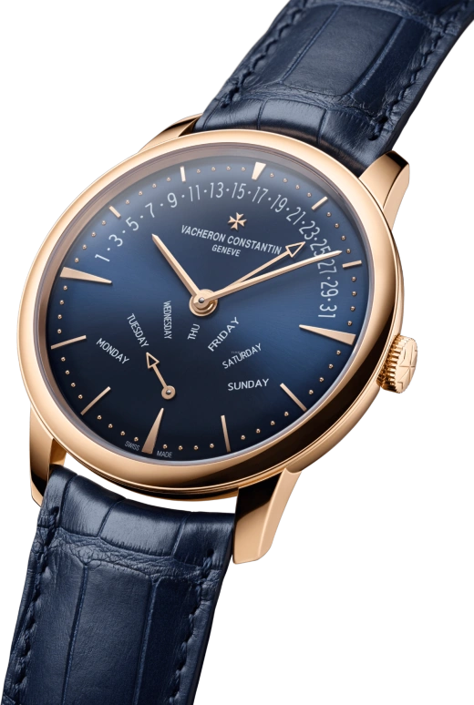 Vacheron Constantin,Patrimony 42.50mm,42.50mm,Pink Gold,Blue,Automatic,Date,Day,Simu Liu,4000U,4000U/000R-B516