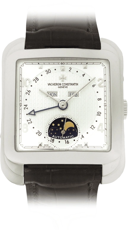 Vacheron Constantin,Historiques 35.70x43.10mm,35.70x43.10mm,White Gold,Silver White,Automatic,Moonphase,Month,Date,Day,In-house Caliber,Sapphire,Crystal Glass,47300,47300/000G-9064