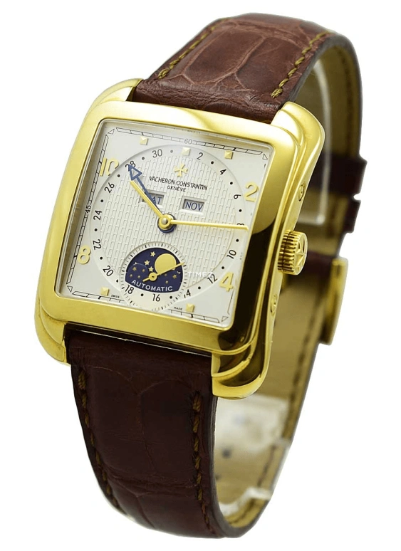 Vacheron Constantin,Historiques 35.70x41mm,35.70x41mm,Yellow Gold,Silver White,Automatic,Moonphase,Month,Date,Day,In-house Caliber,Sapphire,Crystal Glass,47300,47300/000J-9065