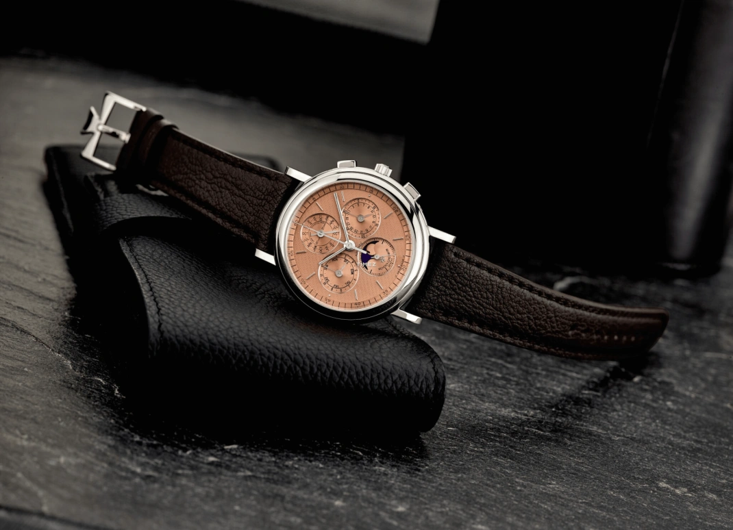Vacheron Constantin,Patrimony 38mm,38mm,Platinum,Salmon,Automatic,Chronograph,Moonphase,Perpetual Calendar,Leap Year,40hours,In-house Caliber,49005,49005/000P-7622