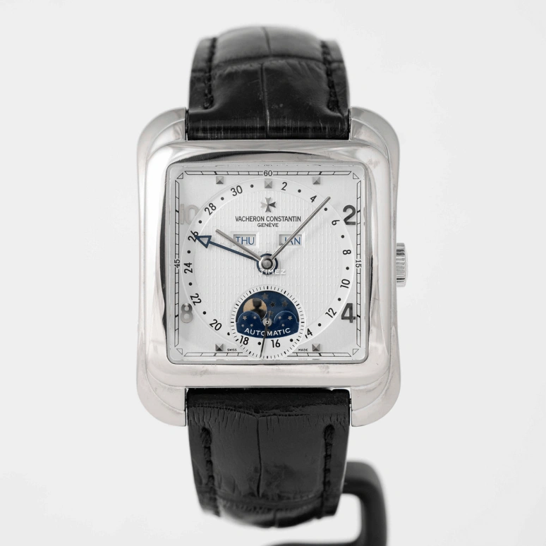 Vacheron Constantin,Historiques 35.70x43.10mm,35.70x43.10mm,White Gold,Silver White,Automatic,Moonphase,Month,Date,Day,In-house Caliber,Sapphire,Crystal Glass,47300,47300/000G-9064
