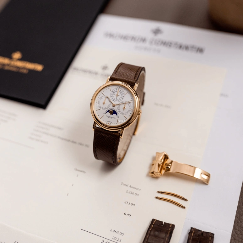 Vacheron Constantin,Patrimony 36mm,36mm,Yellow Gold,White,Automatic,Moonphase,Perpetual Calendar,Leap Year,Month,31hours,In-house Caliber,43031,43031/000J-0223