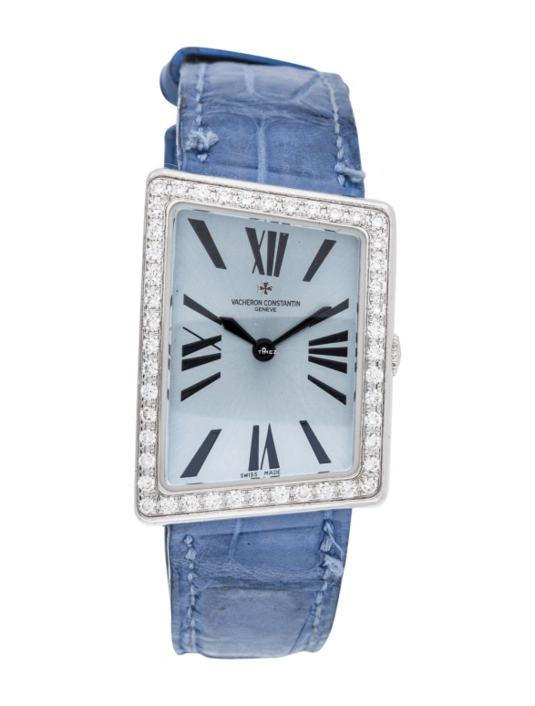 Vacheron Constantin,1972 23.40x33mm,23.40x33mm,White Gold,Blue,Quartz,In-house Caliber,Sapphire,Crystal Glass,25520,25520/000G-8995