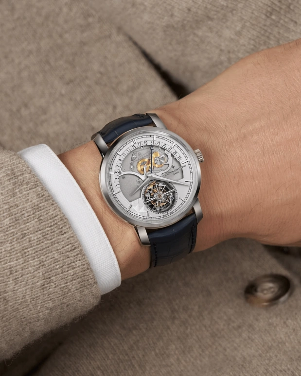 Vacheron Constantin,Traditionnelle 41mm,41mm,Platinum,Silver,See-through,Automatic,Day,Tourbillon,Retrograde,6010T,6010T/000P-H055