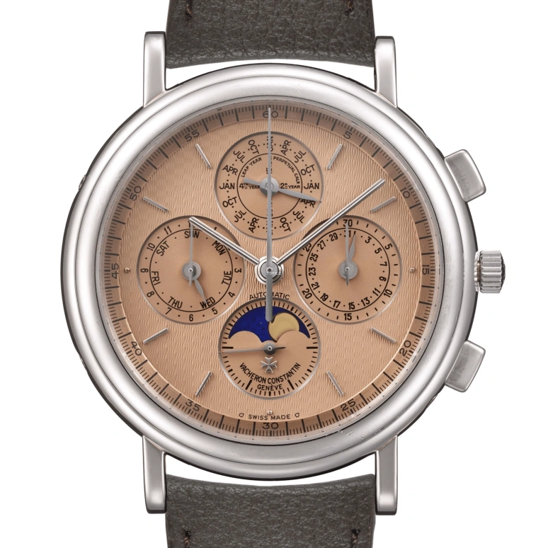 Vacheron Constantin,Patrimony 38mm,38mm,Platinum,Salmon,Automatic,Chronograph,Moonphase,Perpetual Calendar,Leap Year,40hours,In-house Caliber,49005,49005/000P-7622