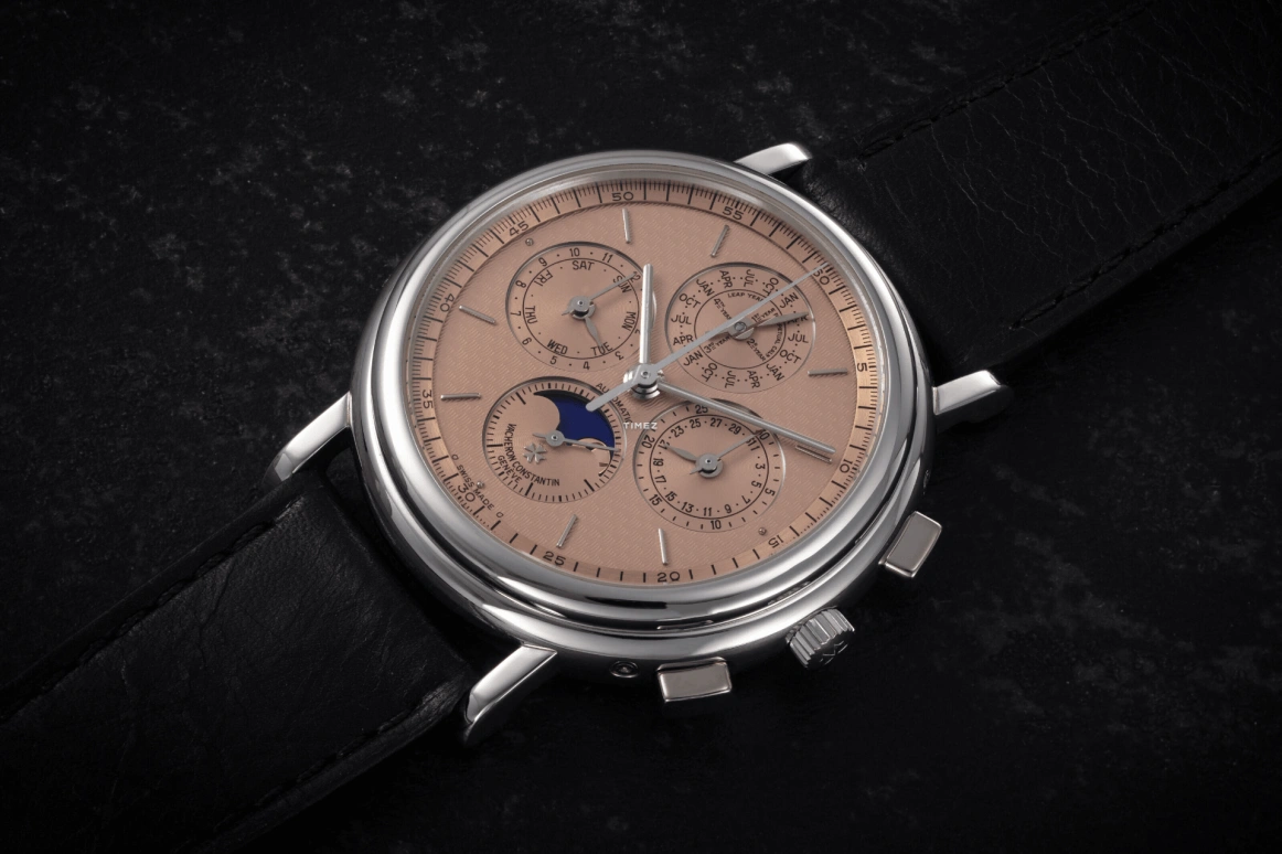 Vacheron Constantin,Patrimony 38mm,38mm,Platinum,Salmon,Automatic,Chronograph,Moonphase,Perpetual Calendar,Leap Year,40hours,In-house Caliber,49005,49005/000P-7622