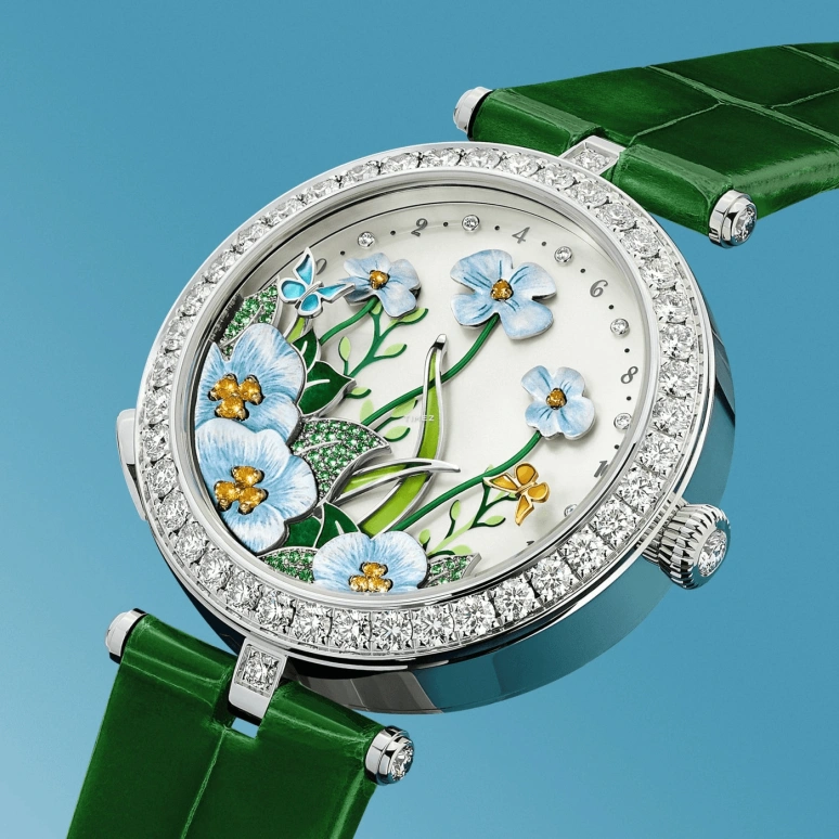 Van Cleef & Arpels,Lady Arpels 38mm,38mm,White Gold,White,Blue,Multi-Color,Green,Automatic,Round,Silver,Brise DEte