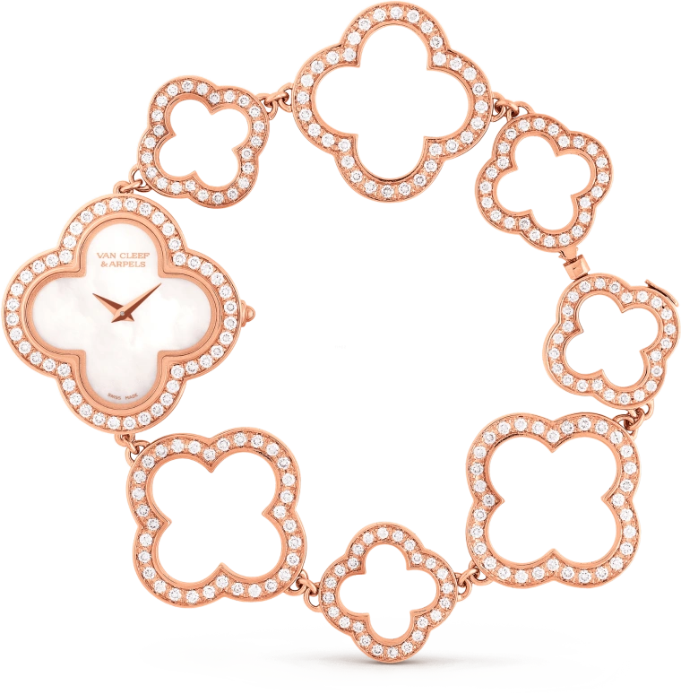 Van Cleef & Arpels,Alhambra® 27x27mm,27x27mm,Rose Gold,White,Sapphire,Crystal Glass,Rose,Setting,Diamonds,VCARN5KC00