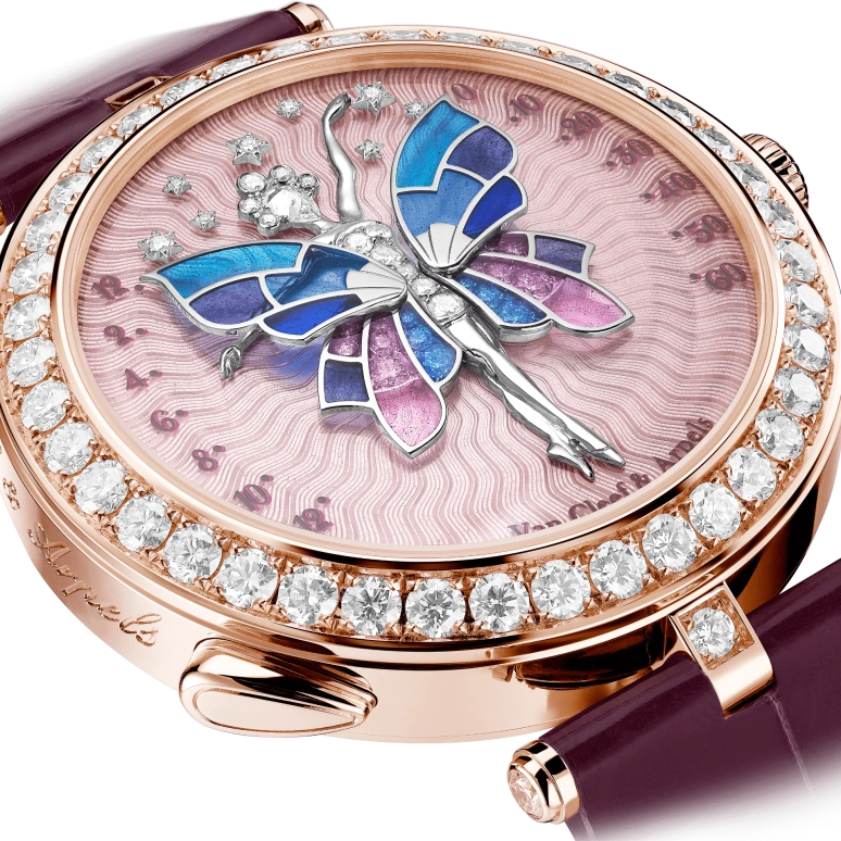 Van Cleef & Arpels,Poetic Complications® 40mm,40mm,Rose Gold,Rose,Pink,Blue,Multi-Color,Handwound,Sapphire,Crystal Glass,Round,VCARPBER00