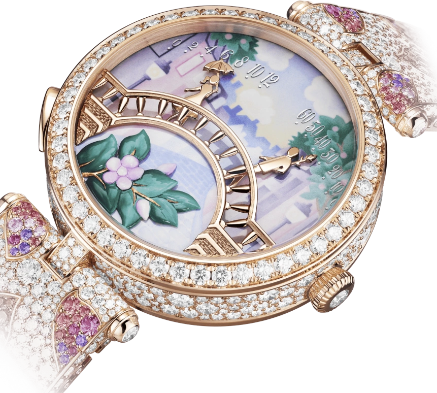 Van Cleef & Arpels,Poetic Complications® 38mm,38mm,Rose Gold,Rose,Multi-Color,Automatic,36hours,Sapphire,Crystal Glass,VCARO8U000