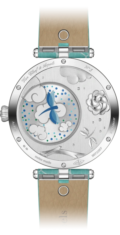 Van Cleef & Arpels,Poetic Complications® 38mm,38mm,White Gold,Blue,Green,White,Multi-Color,Automatic,Sapphire,Crystal Glass,Round,VCARPBJL00