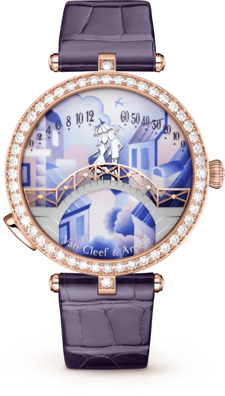 Van Cleef & Arpels,Poetic Complications® 38mm,38mm,Rose Gold,Rose,Multi-Color,Automatic,36hours,Sapphire,Crystal Glass,VCARO8TZ00