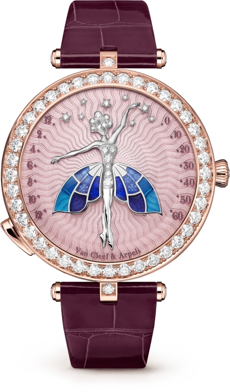 Van Cleef & Arpels,Poetic Complications® 40mm,40mm,Rose Gold,Rose,Pink,Blue,Multi-Color,Handwound,Sapphire,Crystal Glass,Round,VCARPBER00