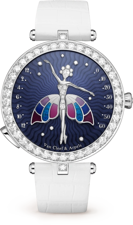 Van Cleef & Arpels,Poetic Complications® 40mm,40mm,White Gold,Rose,Purple,Multi-Color,Blue,Handwound,Sapphire,Crystal Glass,Round,VCARPBIE00