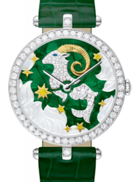 Van Cleef & Arpels,Extraordinary Dials™ 38mm,38mm,White Gold,Transparent,White,Yellow,Green,Handwound,60hours,Sapphire,Crystal Glass,VCARO4IA00