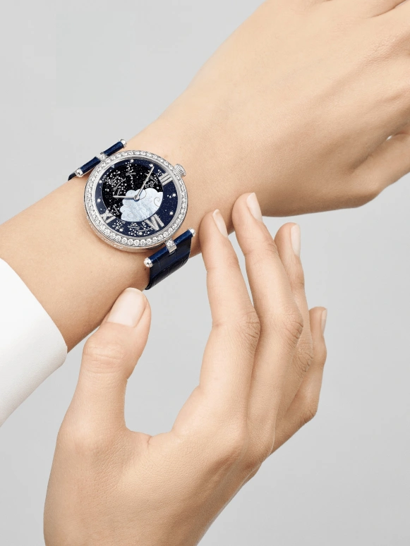 Van Cleef & Arpels,Poetic Complications® 38mm,38mm,White Gold,White,Sapphire,Crystal Glass,Setting,Diamonds,VCARO4J900