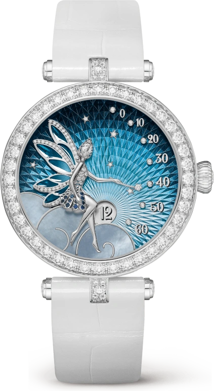 Van Cleef & Arpels,Poetic Complications® 33mm,33mm,White Gold,Rose,White,Sapphire,Crystal Glass,Setting,Diamonds,VCARO8ZD00