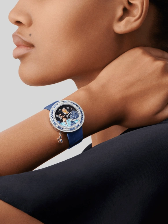Van Cleef & Arpels,Extraordinary Dials™ 38mm,38mm,White Gold,Rose,White,Black,Multi-Color,Quartz,Sapphire,Crystal Glass,Round,VCARPBKY00