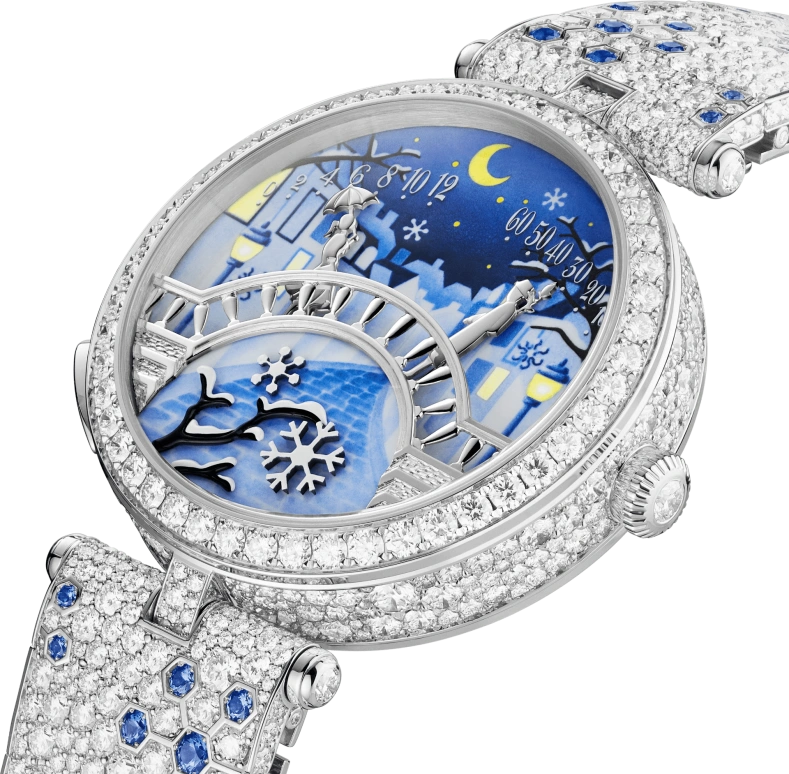 Van Cleef & Arpels,Poetic Complications® 38mm,38mm,White Gold,Multi-Color,Automatic,36hours,Sapphire,Crystal Glass,VCARO8U300