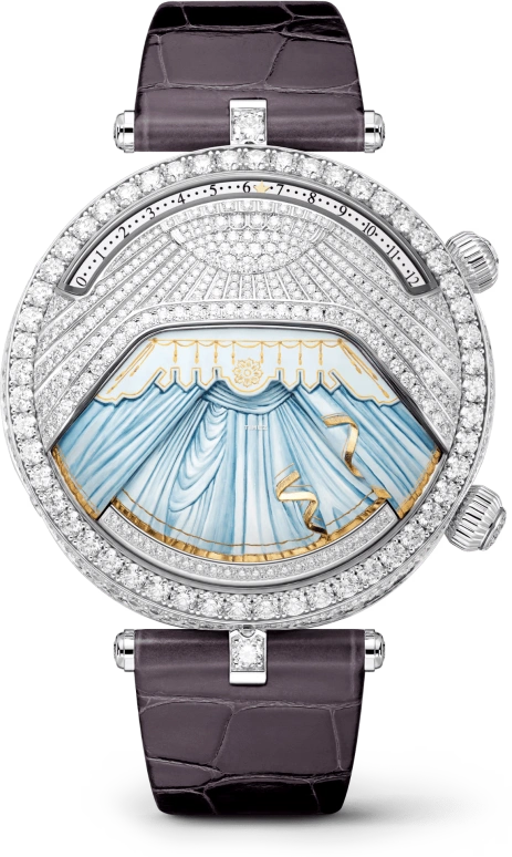 Van Cleef & Arpels,Poetic Complications® 44.50mm,44.50mm,White Gold,Silver,Blue,Handwound,Jumping Hours,Retrograde,VCARPEX900