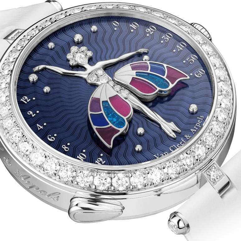 Van Cleef & Arpels,Poetic Complications® 40mm,40mm,White Gold,Rose,Purple,Multi-Color,Blue,Handwound,Sapphire,Crystal Glass,Round,VCARPBIE00