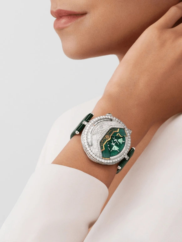 Van Cleef & Arpels,Poetic Complications® 44.50mm,44.50mm,White Gold,Silver,Green,Handwound,Jumping Hours,Retrograde,VCARPEXA00