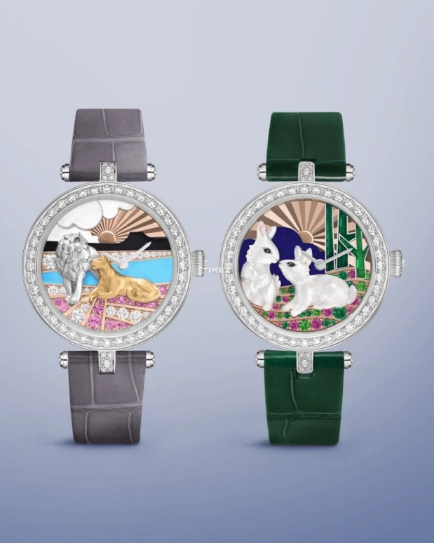 Van Cleef & Arpels,Extraordinary Dials™ 33mm,33mm,White Gold,Multi-Color,Pink,Rose,White,Handwound,Sapphire,Crystal Glass,Round,VCARPBK900