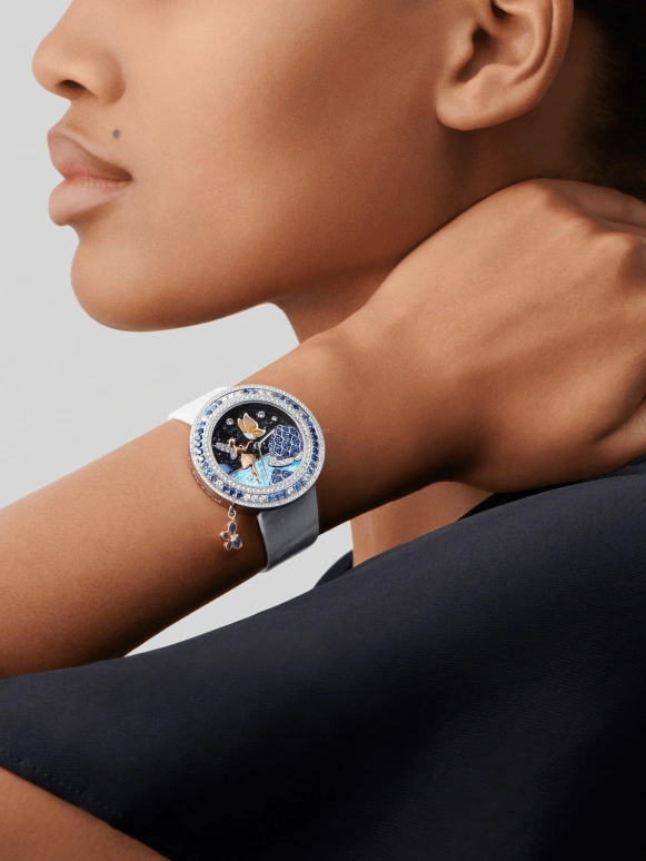 Van Cleef & Arpels,Extraordinary Dials™ 38mm,38mm,White Gold,Rose,White,Black,Multi-Color,Quartz,Sapphire,Crystal Glass,Round,VCARPBKY00