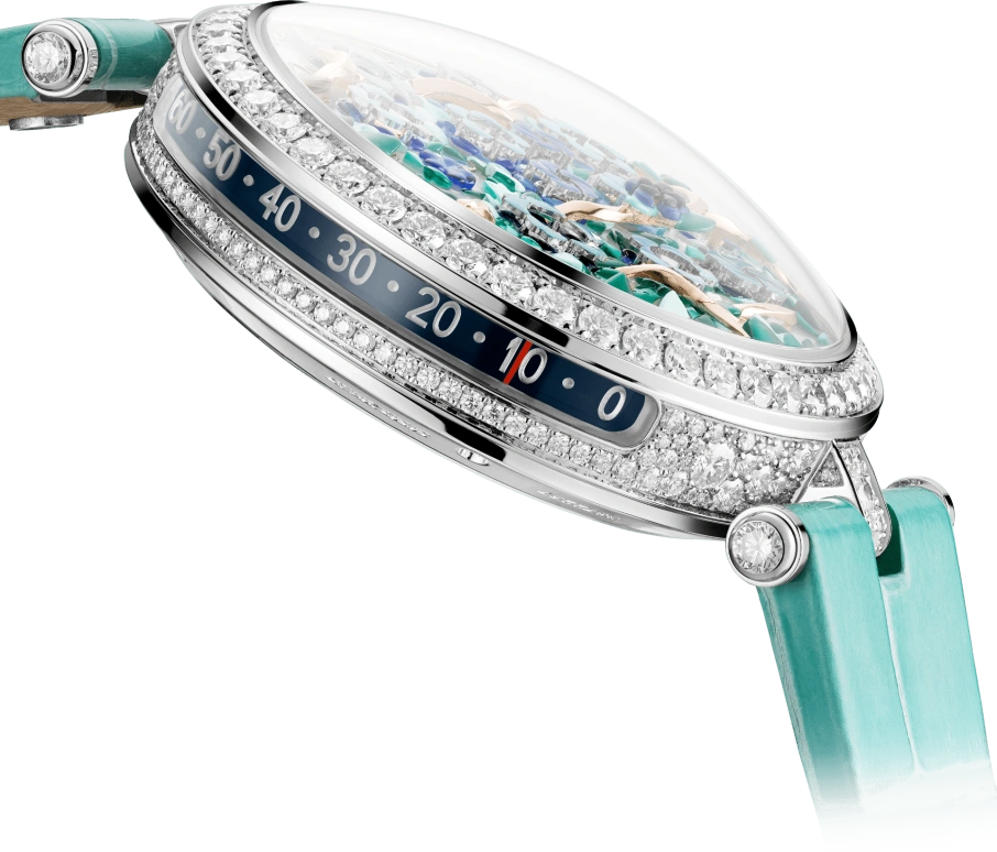 Van Cleef & Arpels,Poetic Complications® 38mm,38mm,White Gold,Blue,Green,White,Multi-Color,Automatic,Sapphire,Crystal Glass,Round,VCARPBJL00