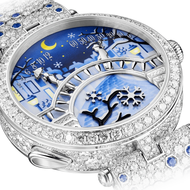 Van Cleef & Arpels,Poetic Complications® 38mm,38mm,White Gold,Multi-Color,Automatic,36hours,Sapphire,Crystal Glass,VCARO8U300