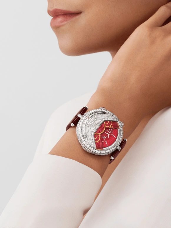 Van Cleef & Arpels,Poetic Complications® 44.50mm,44.50mm,White Gold,Silver,Red,Handwound,Jumping Hours,Retrograde,VCARPEXB00