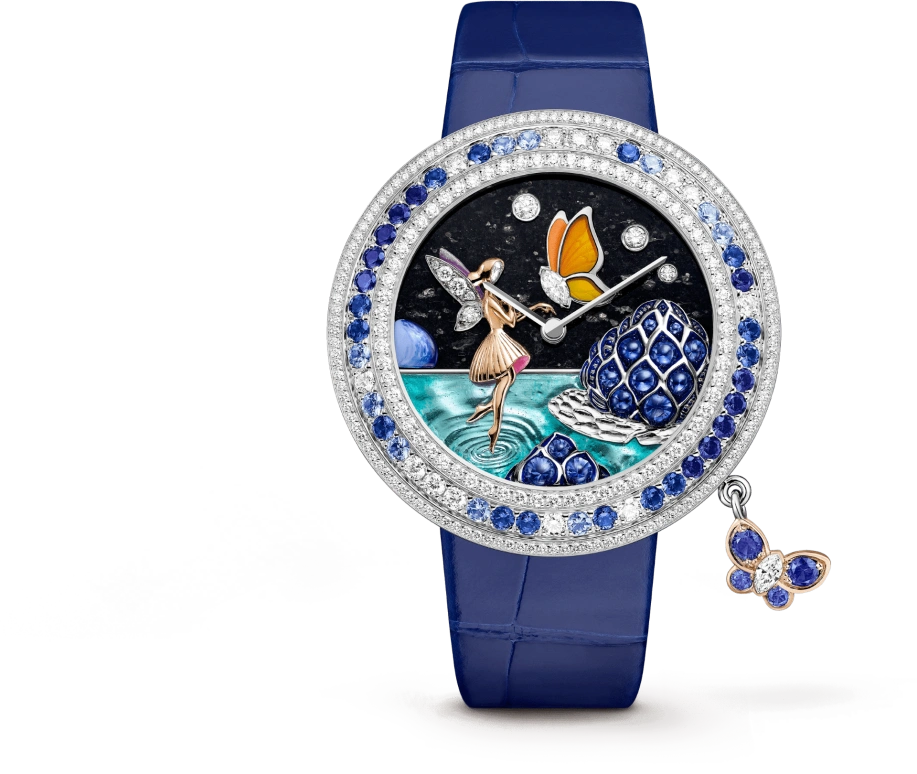 Van Cleef & Arpels,Extraordinary Dials™ 38mm,38mm,White Gold,Rose,White,Black,Multi-Color,Quartz,Sapphire,Crystal Glass,Round,VCARPBKY00