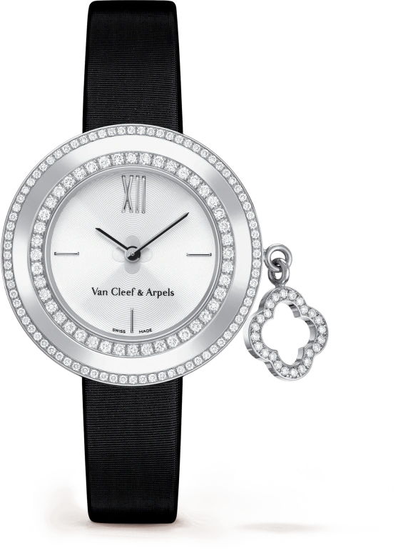 Van Cleef & Arpels,Charms 25mm,25mm,White Gold,White,Quartz,Sapphire,Crystal Glass,Round,VCARO29A00