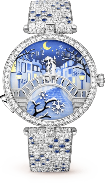 Van Cleef & Arpels,Poetic Complications® 38mm,38mm,White Gold,Multi-Color,Automatic,36hours,Sapphire,Crystal Glass,VCARO8U300