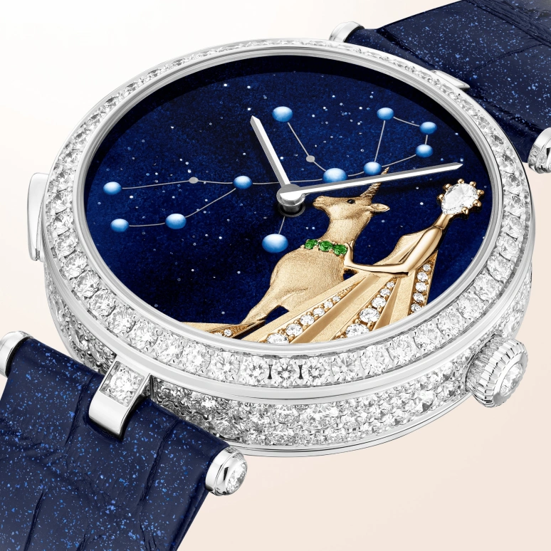 Van Cleef & Arpels,Poetic Complications® 38mm,38mm,White Gold,Blue,Gold,Automatic,36hours,Sapphire,Crystal Glass,VCARO8TW00