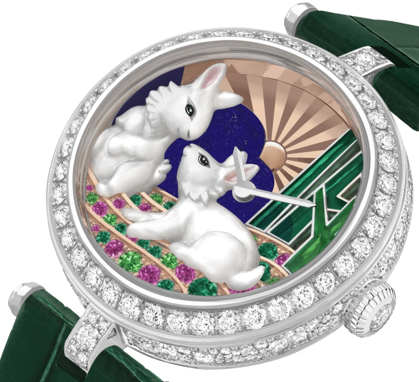 Van Cleef & Arpels,Extraordinary Dials™ 33mm,33mm,White Gold,Multi-Color,Pink,Rose,White,Handwound,Sapphire,Crystal Glass,Round,VCARPBK900