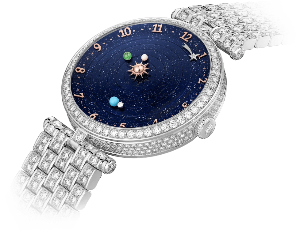 Van Cleef & Arpels,Poetic Complications® 38mm,38mm,White Gold,Turquoise,Rose,Pink Red,Green,Automatic,36hours,Sapphire,Crystal Glass,VCARO8R600