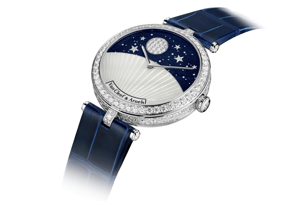 Van Cleef & Arpels,Lady Arpels 38mm,38mm,White Gold,Blue,White,Automatic,Moonphase,Glass,VCARPBKG00
