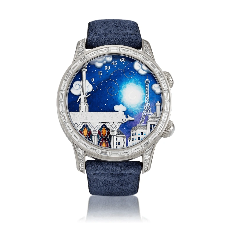 Van Cleef & Arpels,Poetic Complications® 43mm,43mm,White Gold,Blue,Multi-Color,Handwound,Sapphire,Crystal Glass,Round,VCARO30N00