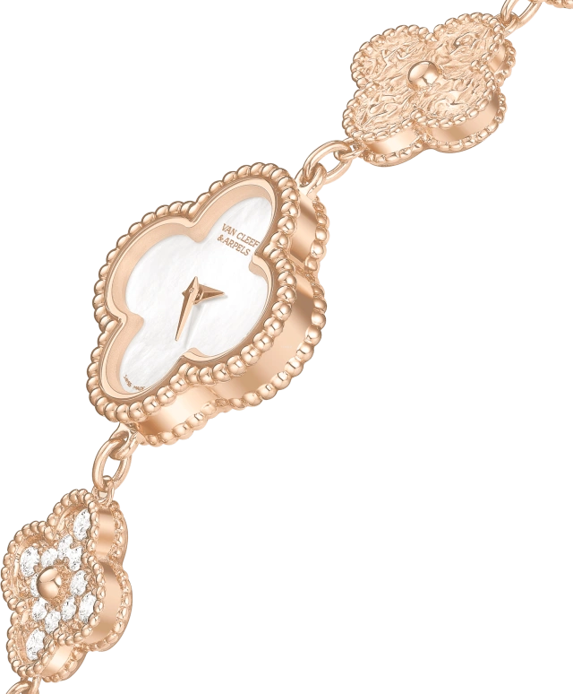 Van Cleef & Arpels,Alhambra® 22.70x22.70mm,22.70x22.70mm,Rose Gold,White,Quartz,Sapphire,Crystal Glass,VCARO8SG00