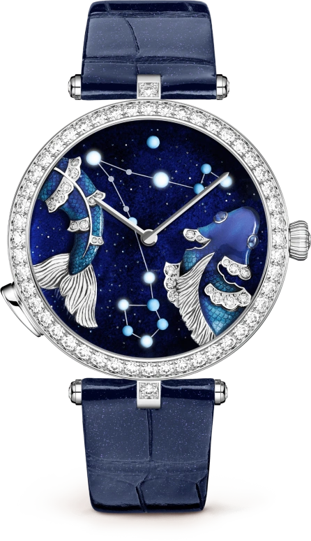 Van Cleef & Arpels,Poetic Complications® 38mm,38mm,White Gold,Turquoise,Transparent,Blue,Automatic,36hours,Sapphire,Crystal Glass,VCARO8TR00