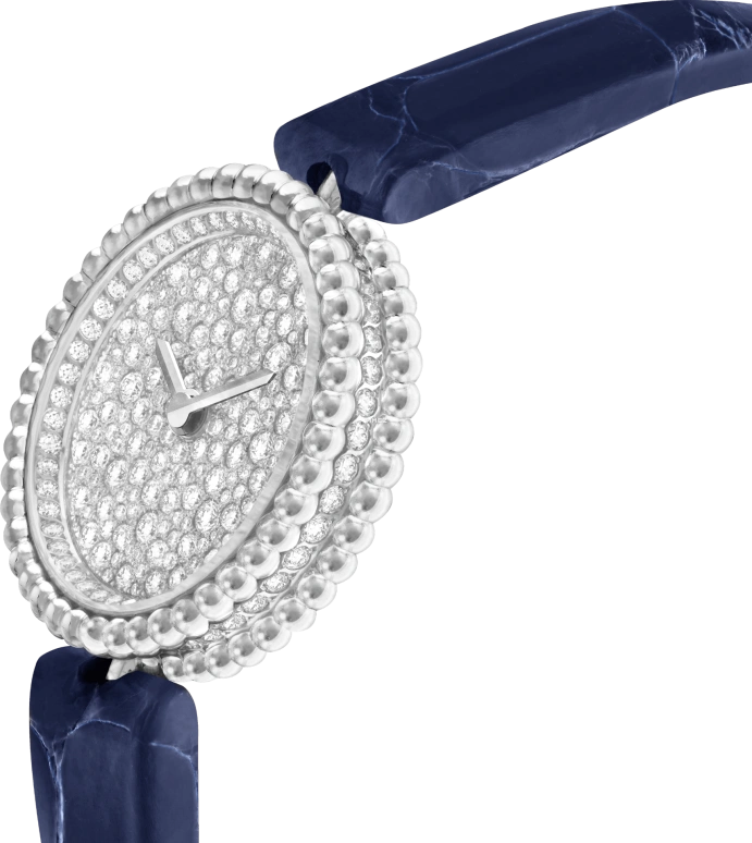 Van Cleef & Arpels,Perlée™ 23mm,23mm,White Gold,Silver,Quartz,Sapphire,Crystal Glass,Round,VCARPBKF00