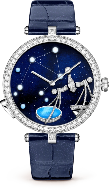 Van Cleef & Arpels,Poetic Complications® 38mm,38mm,White Gold,Transparent,Blue,Automatic,36hours,Sapphire,Crystal Glass,VCARO8TL00