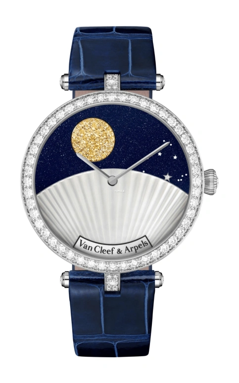 Van Cleef & Arpels,Lady Arpels 38mm,38mm,White Gold,Blue,White,Automatic,Moonphase,Glass,VCARPBKG00
