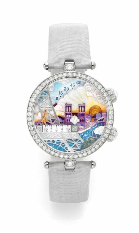 Van Cleef & Arpels,Poetic Complications® 39mm,39mm,White Gold,Silver,Purple,Blue,Multi-Color,Automatic,85hours,Sapphire,Crystal Glass,VCARO3WL00