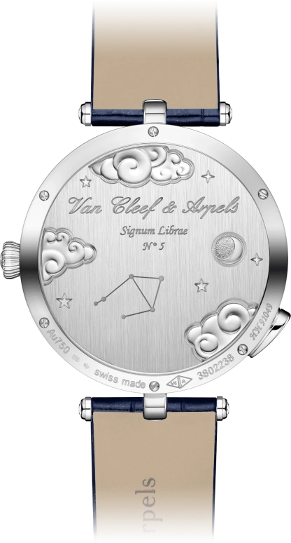 Van Cleef & Arpels,Poetic Complications® 38mm,38mm,White Gold,Transparent,Blue,Automatic,36hours,Sapphire,Crystal Glass,VCARO8TL00
