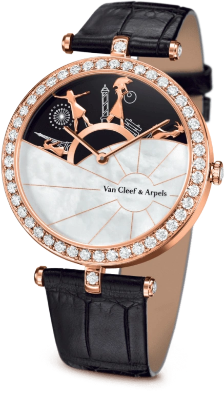 Van Cleef & Arpels,Poetic Complications® 38mm,38mm,Rose Gold,Coffee,Rose,White,Automatic,85hours,Sapphire,Crystal Glass,VCARO3ZA00