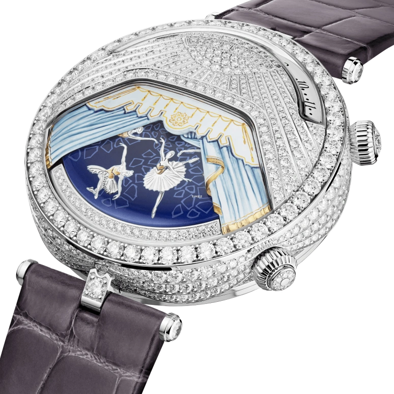 Van Cleef & Arpels,Poetic Complications® 44.50mm,44.50mm,White Gold,Silver,Blue,Handwound,Jumping Hours,Retrograde,VCARPEX900