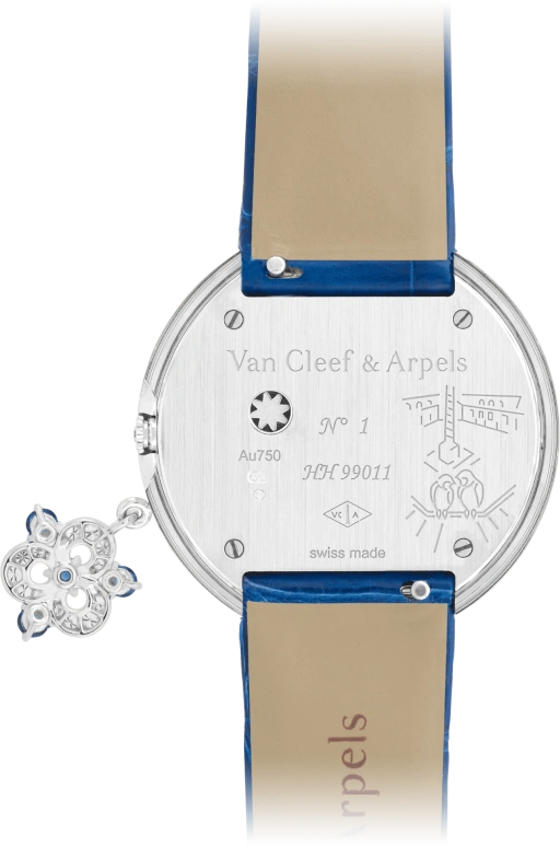 Van Cleef & Arpels,Extraordinary Dials™ 32mm,32mm,Sapphire,White Gold,White,Blue,Multi-Color,Quartz,Sapphire,Crystal Glass,Round,VCARO8WQ00