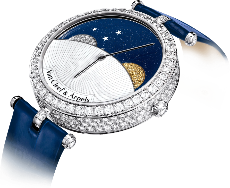 Van Cleef & Arpels,Poetic Complications® 38mm,38mm,White Gold,White,Yellow,Sapphire,Crystal Glass,Setting,Diamonds,VCARN25800